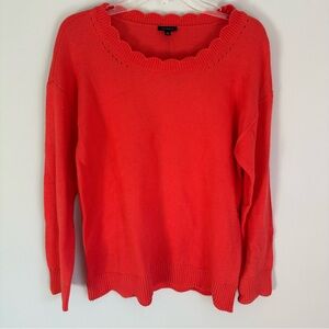 NWT Talbots Scallop Detail Long Sleeve Sweater Size Medium Coral Orange Pink